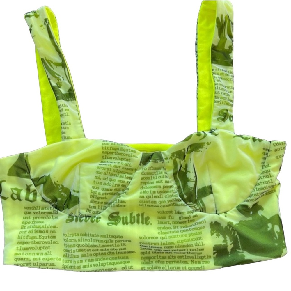 ZYA Cropped Bralette‎ Top Neon Yellow Black Summer Size 6